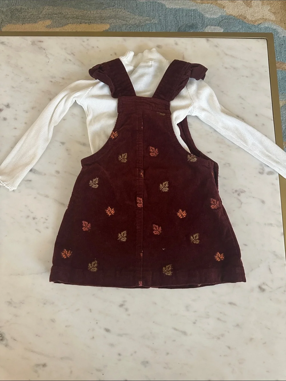 Girls Corduroy Pinafore Dress with Cream Top and thankful top bundle